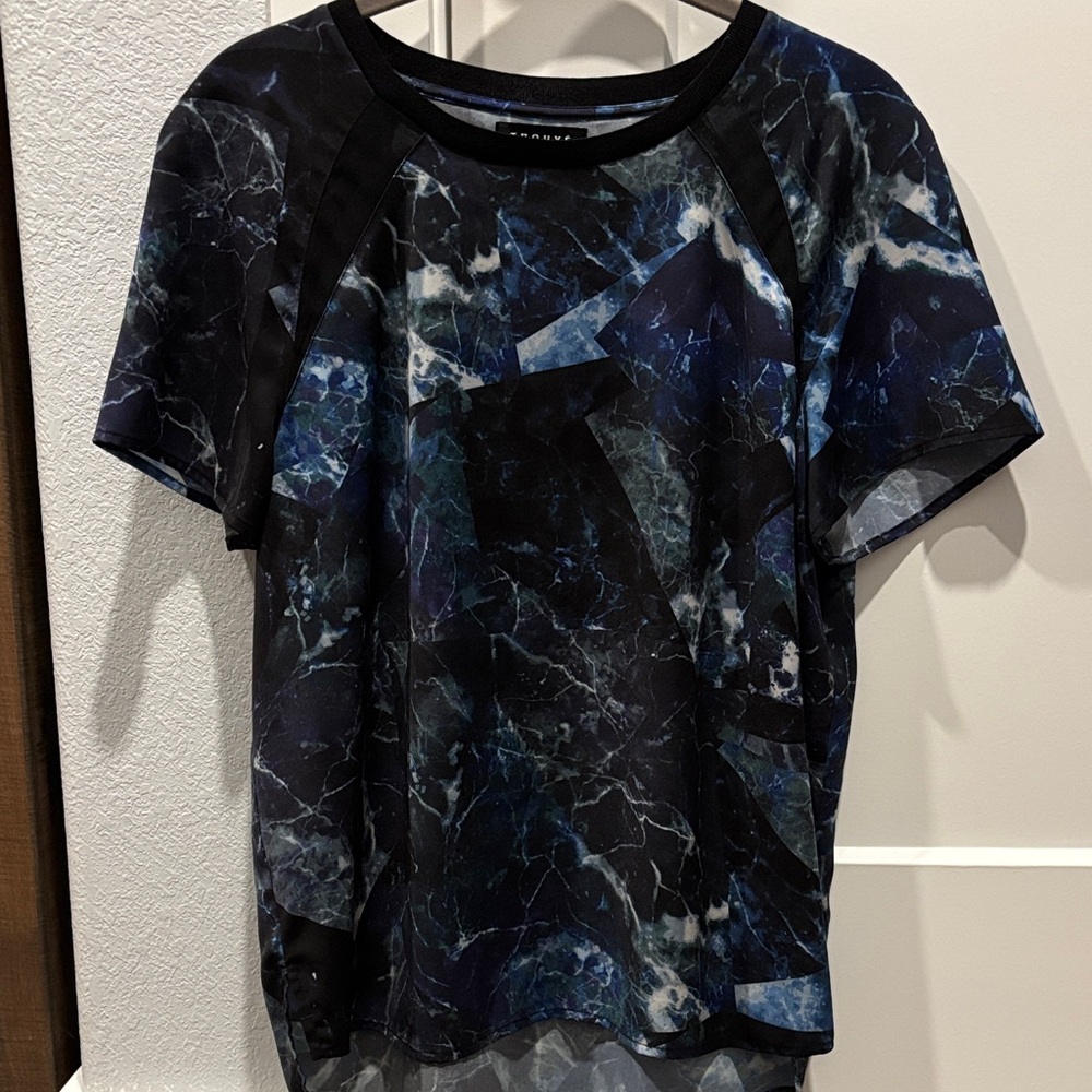 Trouve Blue and Black Marble Print Blouse